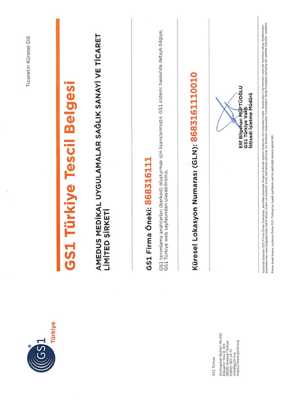 GS1 Registration Certificate Amedus
